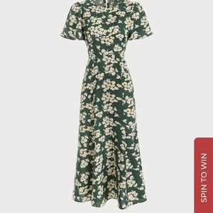 SIZE LARGE The Green Round Neck Short Sleeve Floral Midi Dress
